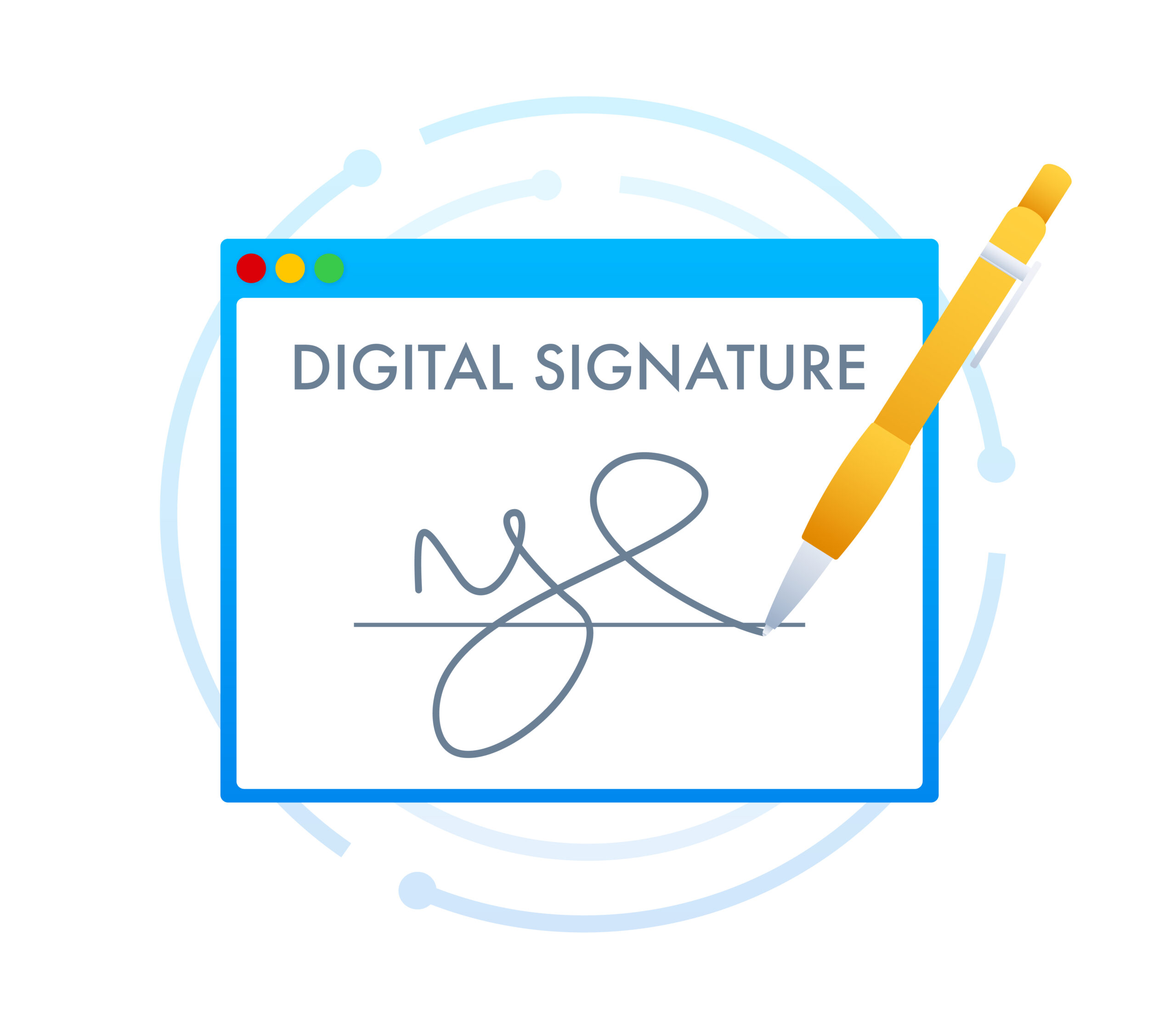 Electronic contract or digital signature concept. Vector stock illustration.